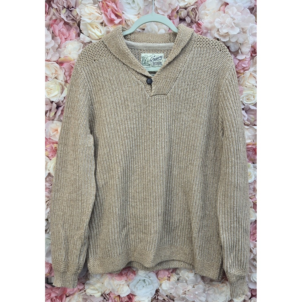 Grayers Mens M Shawl Collar Button Pullover Knit Sweater Beige Cotton Wool Blend